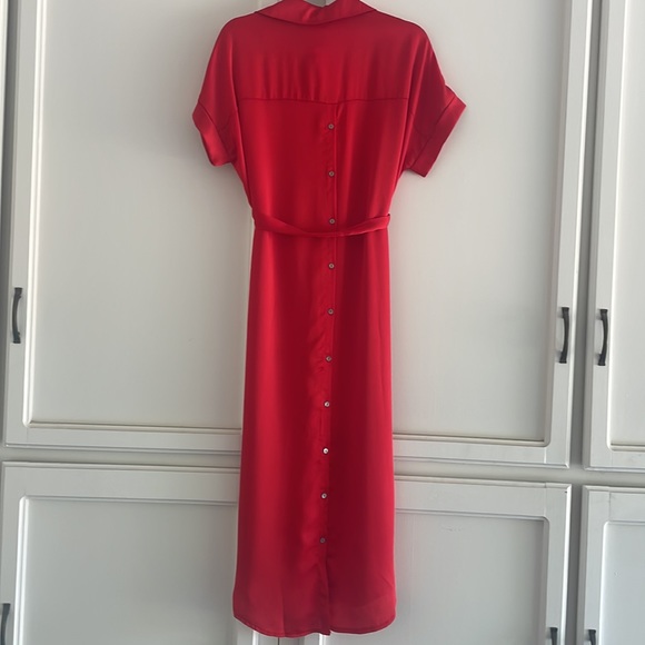 She +Sky Red Drop Shoulder Satin Dress, Small - Picture 6 of 13